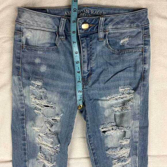 American Eagle Hi-Rise Jeggings Super Stretch Bleached Distressed Light Wash - Picture 14 of 15